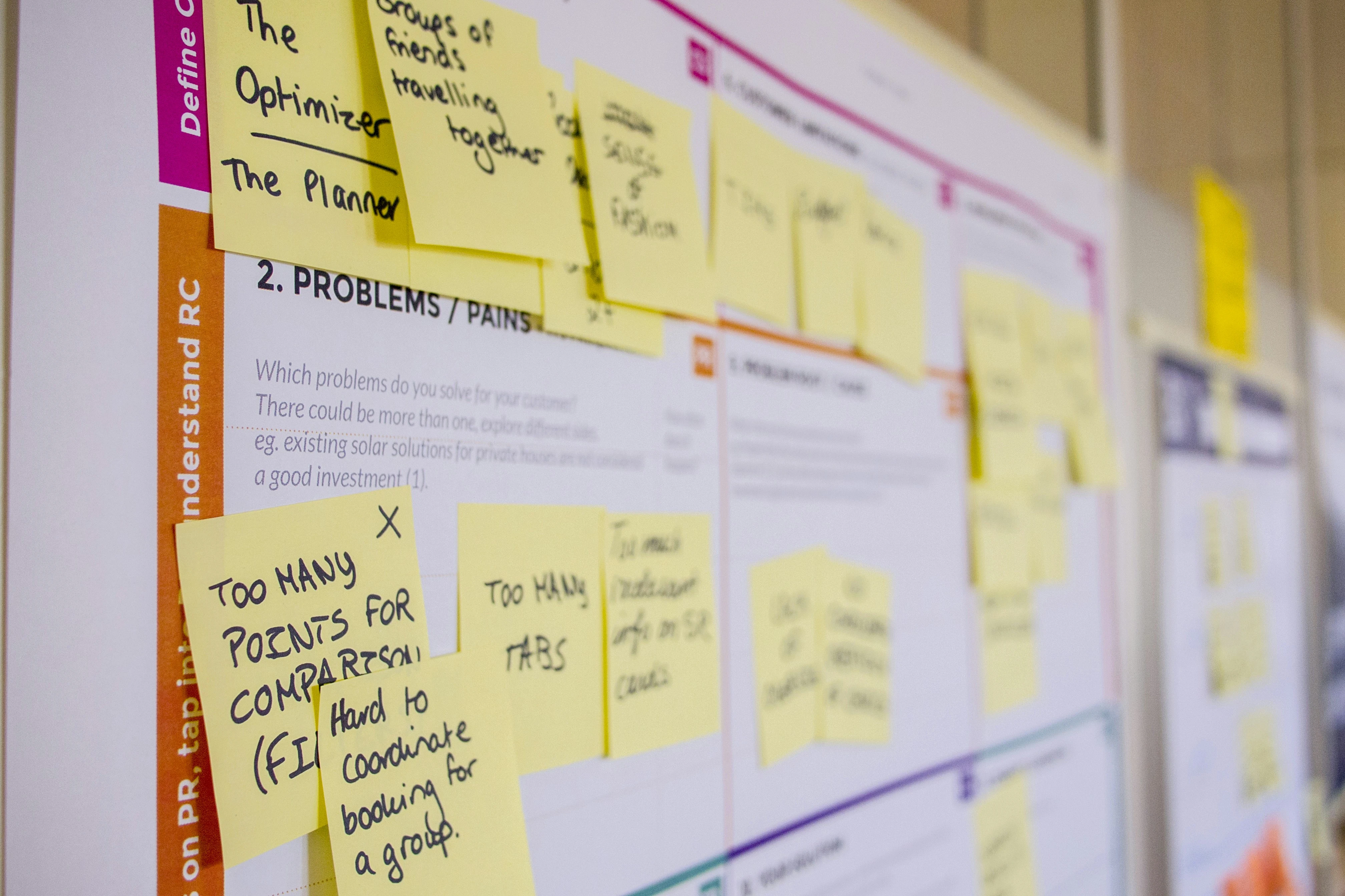 Task management board used to track goal setting progress